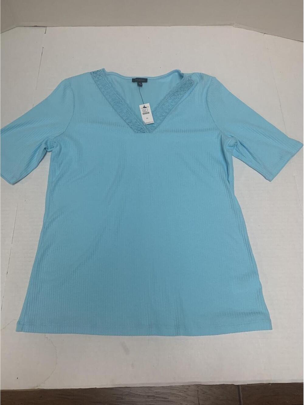 NWT Talbots Aqua Blue Womans Size M Cotton Knit Shirt Blouse